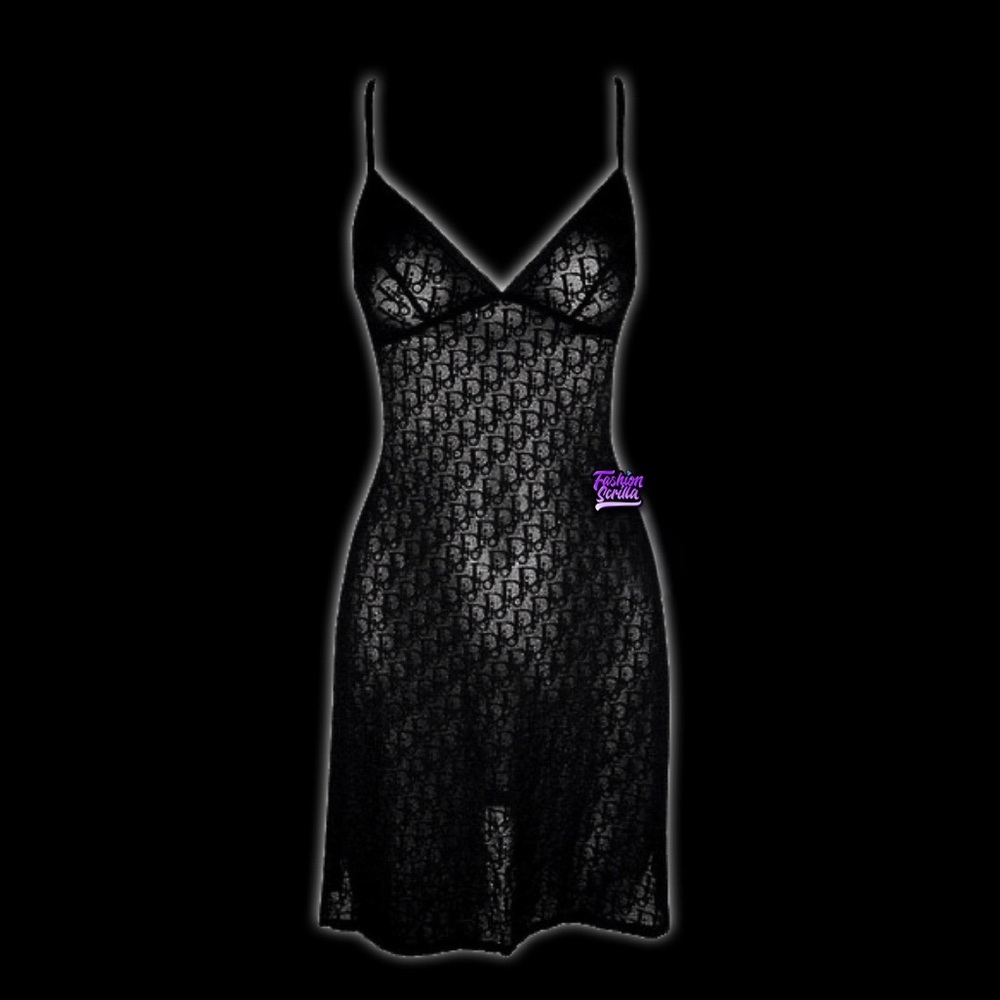 Vintage Dior Black Jacquard Sheer Monogram Logo dress by John Galliano - Picture 12 of 13